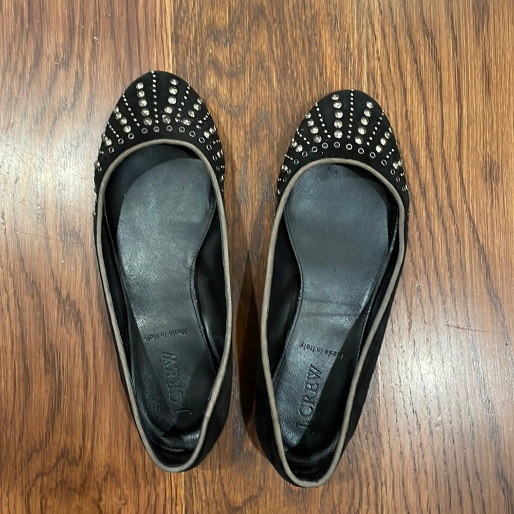 J.Crew Suede Studded Ballet Flats in Black